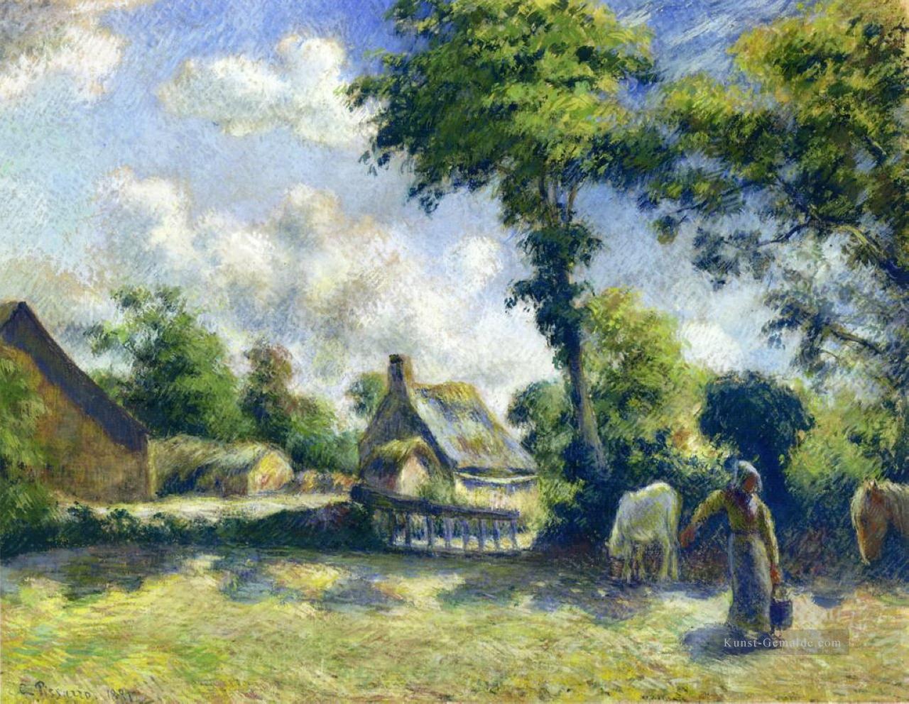 Landschaft bei Melleray Frau Wasser trägt  1881 Camille Pissarro pferde Ölgemälde